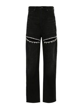 Area Crystal Slit Jeans in Black